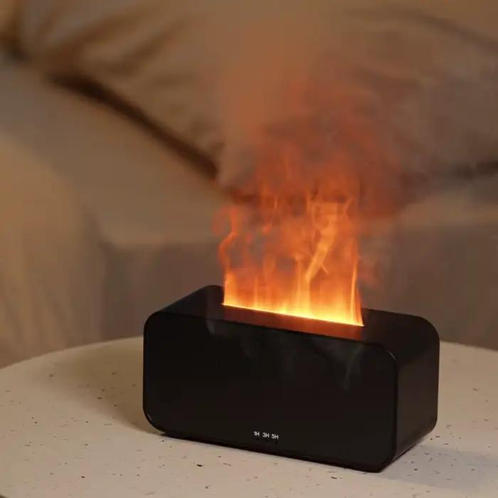 Diffuseur d'arôme de flamme 3D humidificateur avec veilleuse pour chambre à coucher maison et bureau blanc ou noir