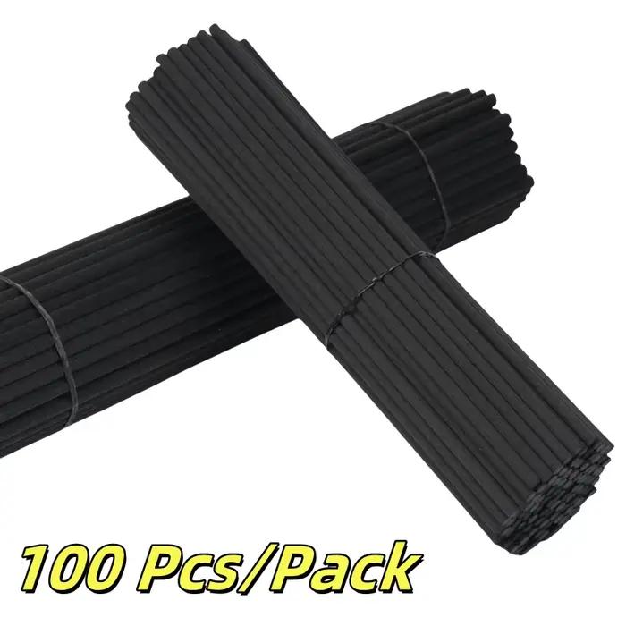 Bâtons de diffuseur épais en Fiber noire, 100 pièces/paquet, 3mm x 20cm, recharge de parfum, bâtons