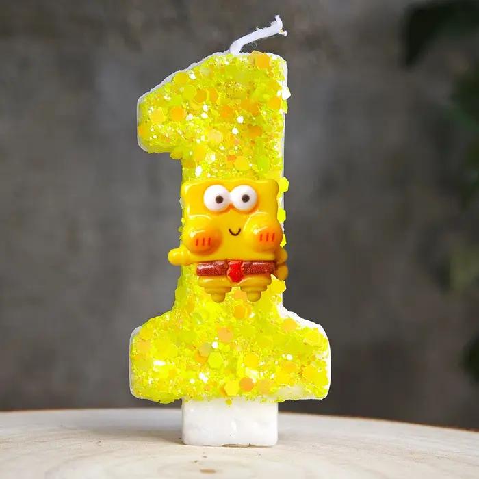 Bougie numérique artisanale Bob l'éponge mignonne 0-9, décoration de gâteau, décoration de fête d'anniversaire pour enfants, accessoires photo pour fête de baby shower, cadeaux