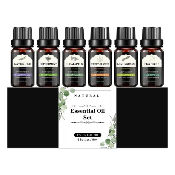 Huile essentielle 10ml, ensemble d'huiles essentielles de 6 pièces: lavande, menthe poivrée, eucalyptus, orange douce, citronnelle, arbre à thé, cadeau parfait