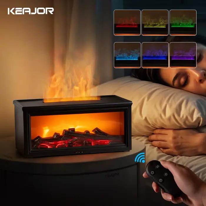 Humidificateur d'air aromatique, diffuseur d'huile essentielle de cheminée à flamme, machine à brume fraîche USB de bureau, diffuseur d'arôme ultrasonique avec télécommande