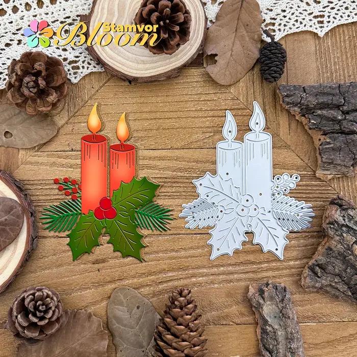 Bougies de noël originales avec feuilles et fleurs, matrices de découpe en métal, gaufrage décoratif