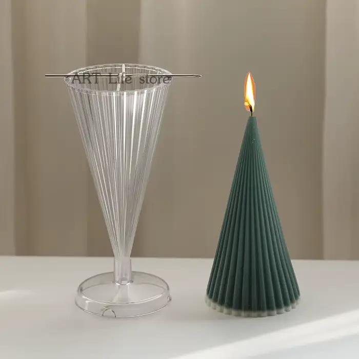 Moule à bougie conique rayé en plastique acrylique pour bricolage et décoration d'intérieur, outil aromathérapie, option couleur gris clair, projet de création artistique pour maison et cadeau occasionnel