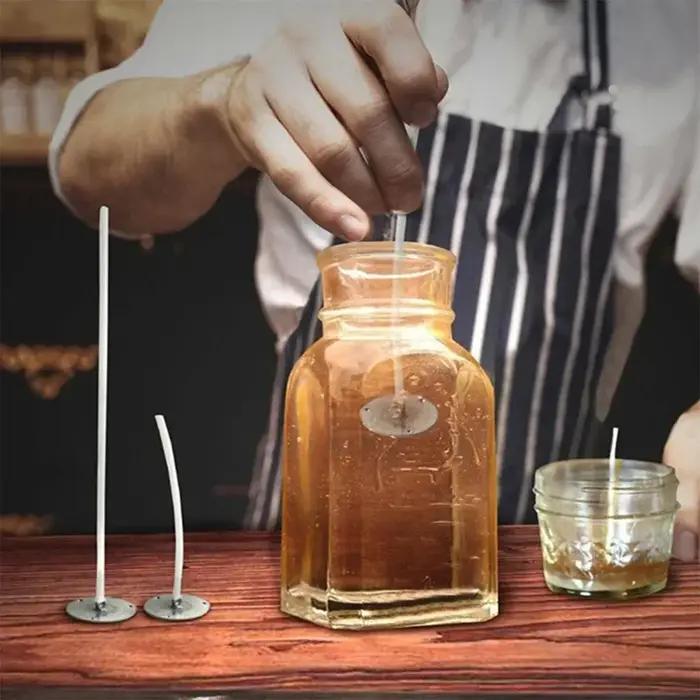 Ensembles de 100 mèches de bougie pré-cirées en coton naturel pour bricolage et artisanat à faible fumée pour projets DIY