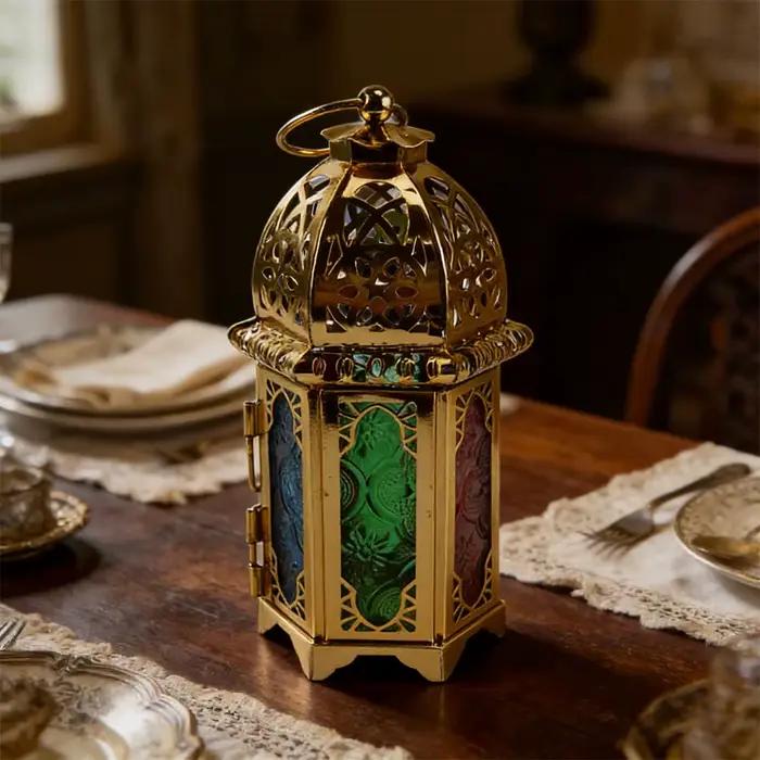 Lanterne suspendue vintage en métal avec style château européen doré pour décoration de mariage et maison romantique