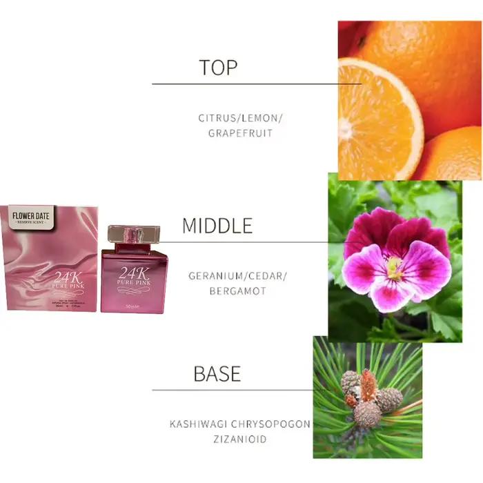Eau de parfum féminine 24K Pure Gold, fragrance florale sucrée, longue tenue, eau de parfum fruitée, eau de parfum aux fleurs d'orange, bouteille dorée élégante pour femmes occasions spéciales