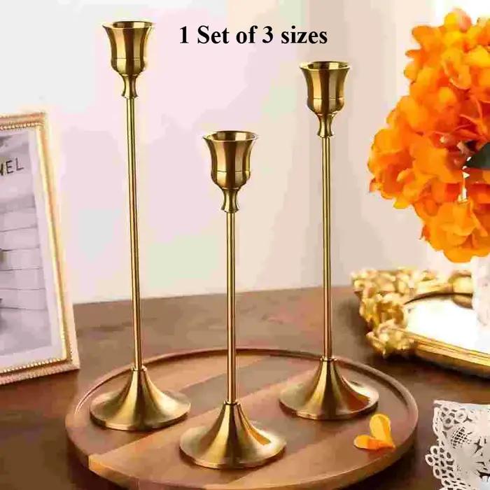 Ensemble de 3 bougeoirs de table vintage élégants en métal et aluminium