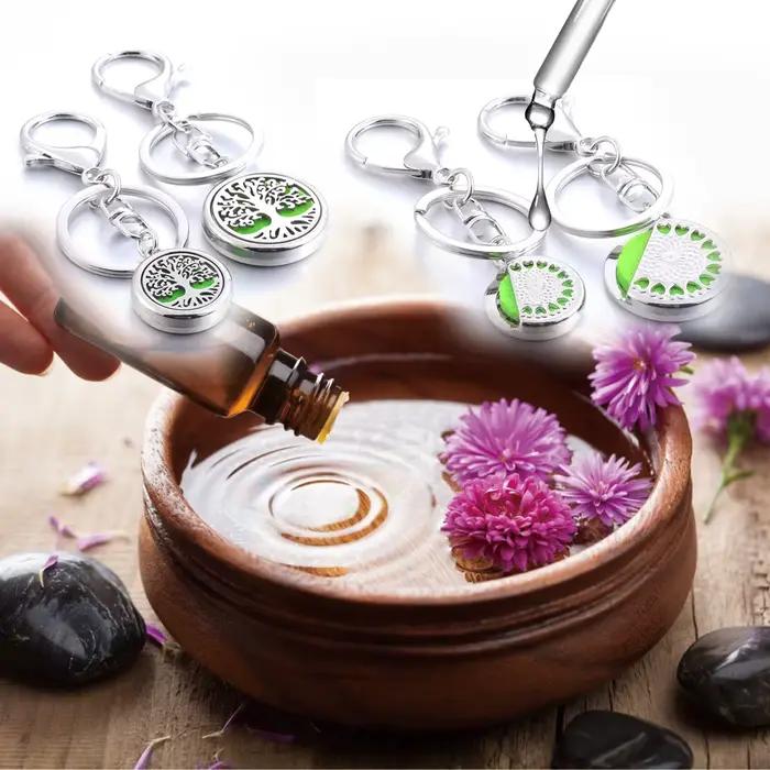 Porte-Clés Diffuseur d'Huile Essentielle et de sexuellement, Bijoux d'Aromathérapie, Médaillon Ouvert, Porte-Clés, Arôme, Fleur, Arbre, JODIY