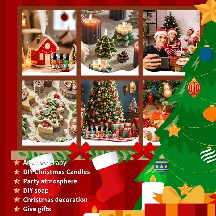 Huiles Essentielles de Noël Parfum de Fête Huile Aromathérapie Cadeau de Noël pour Maison Atmospère Chaleureuse Occasions Spéciales