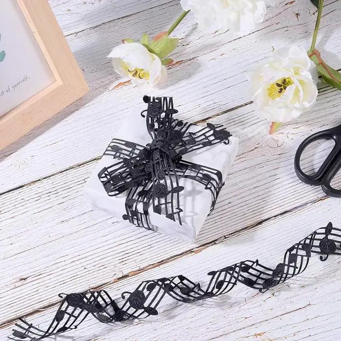 Ruban en polyester ajouré motif notes de musique, 3 yards, 30 mm (1,1 pouce), pour accessoires de vê