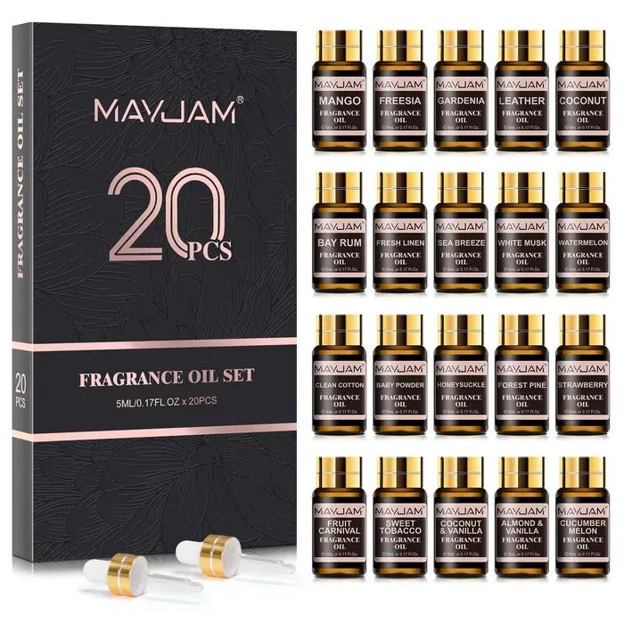 MAYJAM 20 pièces huiles parfumées coffret cadeau musc blanc brise de mer propre coton fraise mangue huile essentielle aromatique pour l'aromathérapie