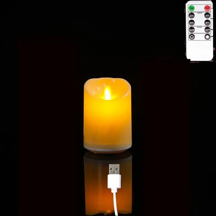 1/3 Bougies décoratives sans flamme à mèche mobile USB avec télécommande, rechargeables, en plastiqu