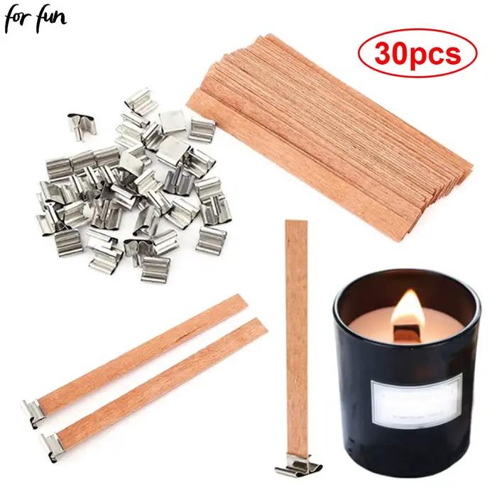 Pour le plaisir 30 pièces mèche de bougie en bois avec Base à Clip artisanat v osier paraffine cire d'abeille brûlant