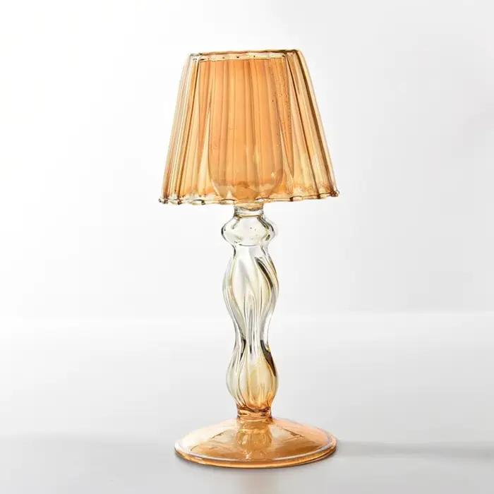 Chandelier rayé en verre à pieds hauts, bougeoir en forme de lampe d'art créatif, candélabre artisanal Transparent délicat