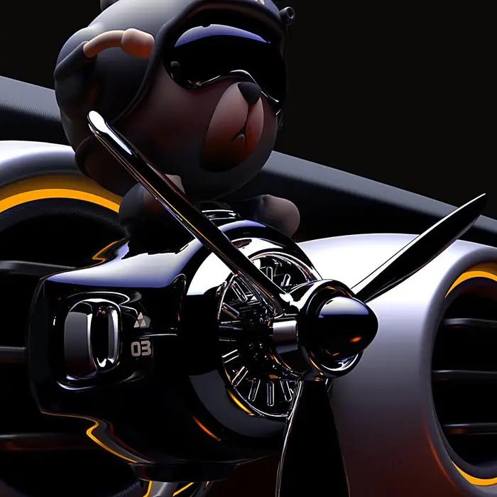 Diffuseur de parfum rotatif en forme d'ours pilote d'avion pour voiture