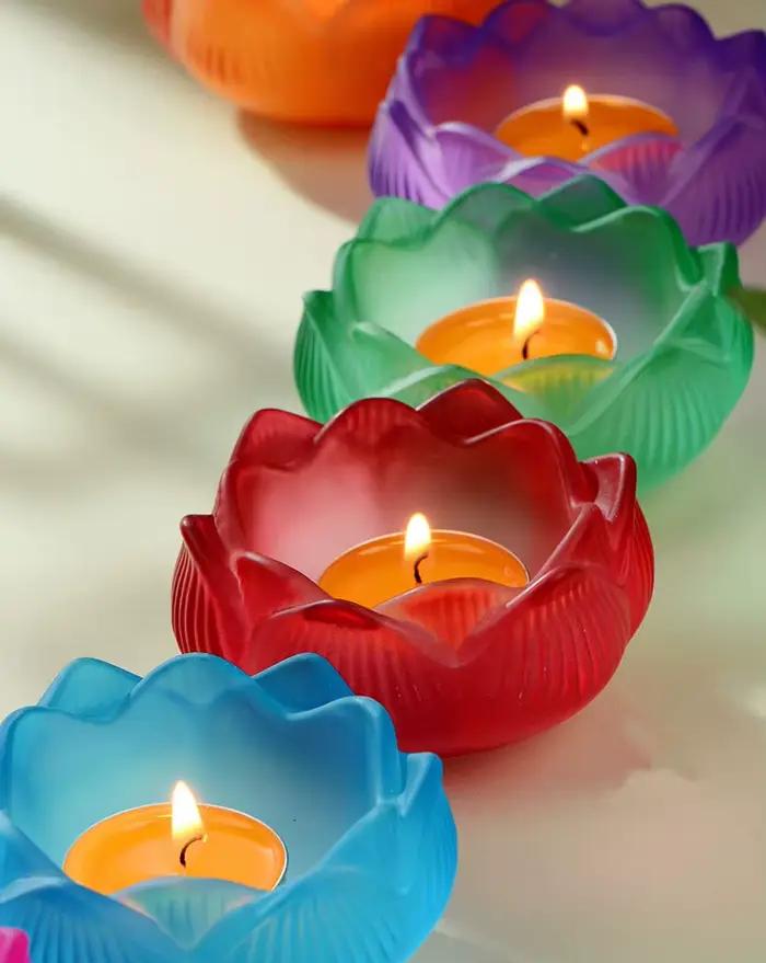 Bougeoir Lotus en verre coloré