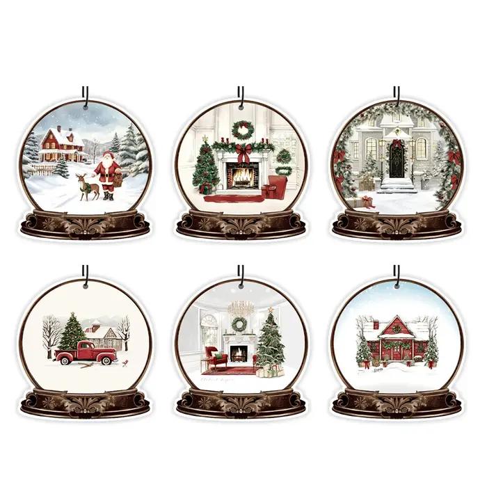 Désodorisant de voiture parfumé, cadeaux de Noël, ornements d'arbre, pendentif joyeux Noël, 6 pièces par ensemble