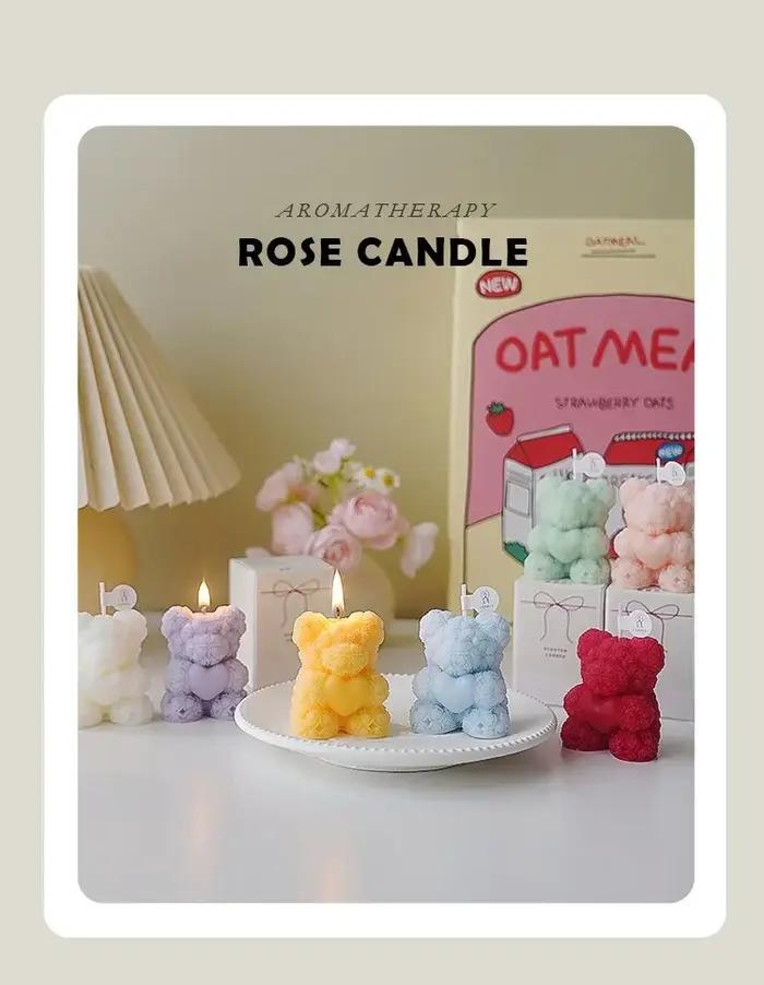 Bougie Ourson Rose Mignon Aromathérapie Fait Main Décoration Intérieure Relaxante Occasions Spéciales Cadeau Anniversaire Mariage