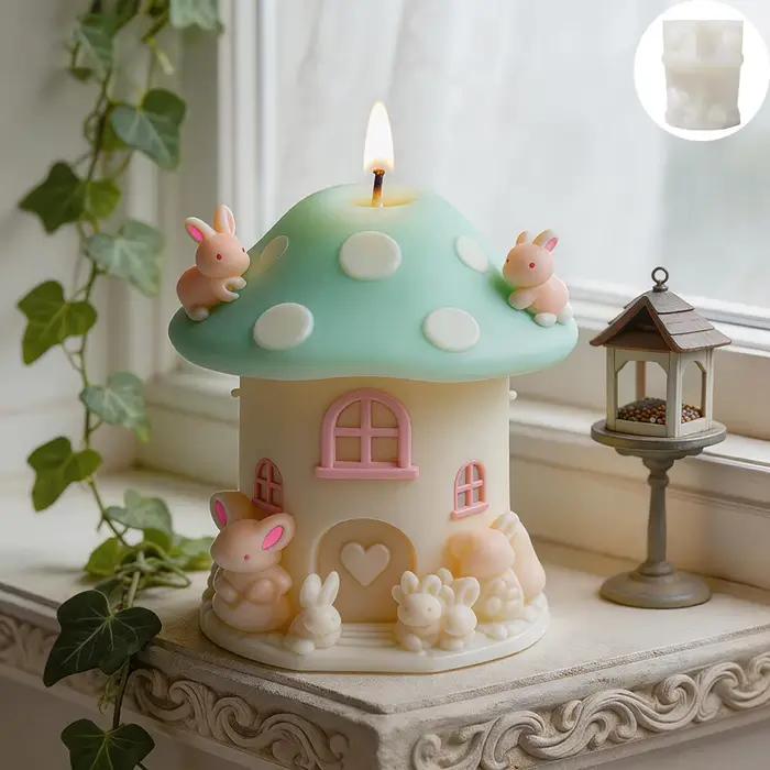 Moule à bougie en forme de maison champignon, fait à la main, pour bougies d'aromathérapie, moule à bougie de conte de fées, décoratif pour activités pédagogiques et artisanat