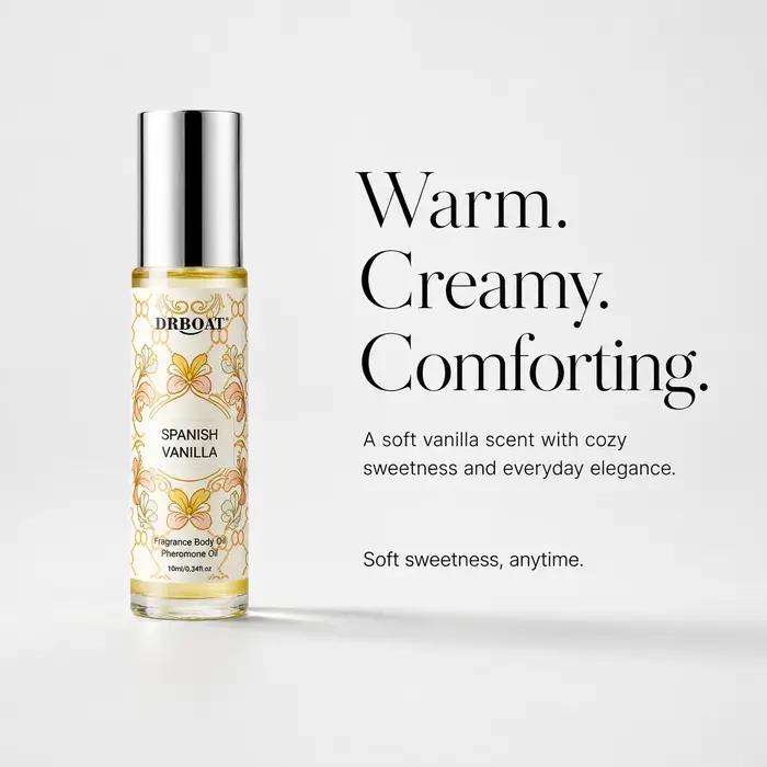 Huile de parfum corporelle roll-on à la vanille 10 ml, huile corporelle portable au parfum de vanille espagnole, douce et sucrée, idéale pour les voyages ou les rendez-vous