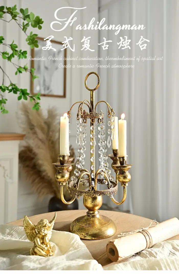 Bougeoir rétro léger de luxe en cuir, ornement romantique pour vieux ménage français, décoration d'ambiance de mariage pour anniversaire et mariage, élégant et accueillant