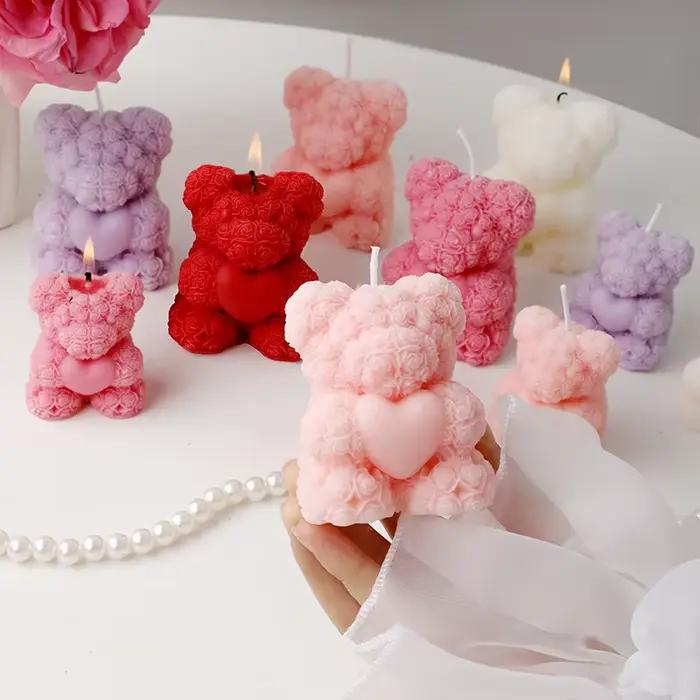 Bougies parfumées Rose Bear – Décorations mignonnes et cadeaux faits à la main pour femmes/amis