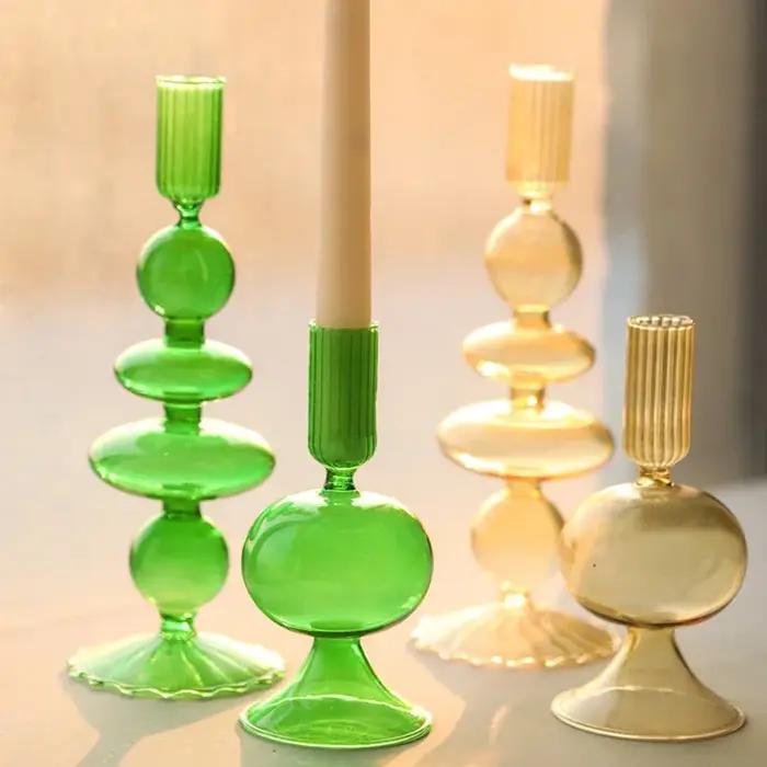 Bougeoir en verre décoratif moderne pour décoration de maison, vase à fleurs sèches, porte-chandelier, design élégant pour salon et salle à manger