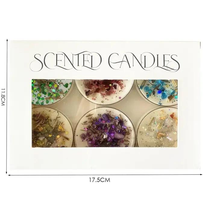 Coffret cadeau de bougies à fleurs scintillantes de 6 pièces – Décor floral conservé et scintillant