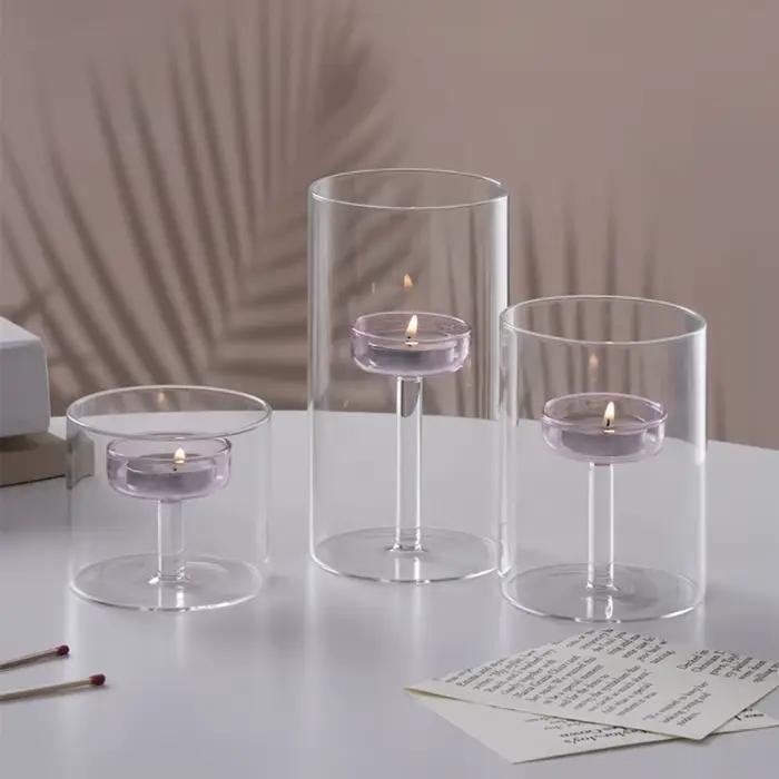 Porte-bougie en verre de style européen romantique, base solide transparente, support de bougie résistant à la chaleur, coupelle pour bougies parfumées, banquet