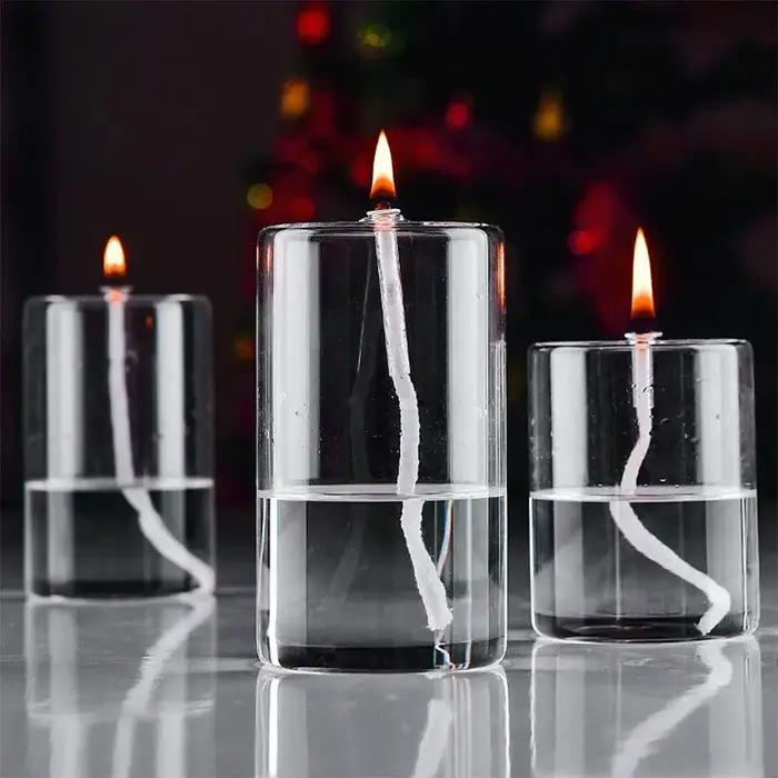 Bougie à huile en verre rechargeable, lampe à huile pour chambre à coucher, mariage, salle à manger,
