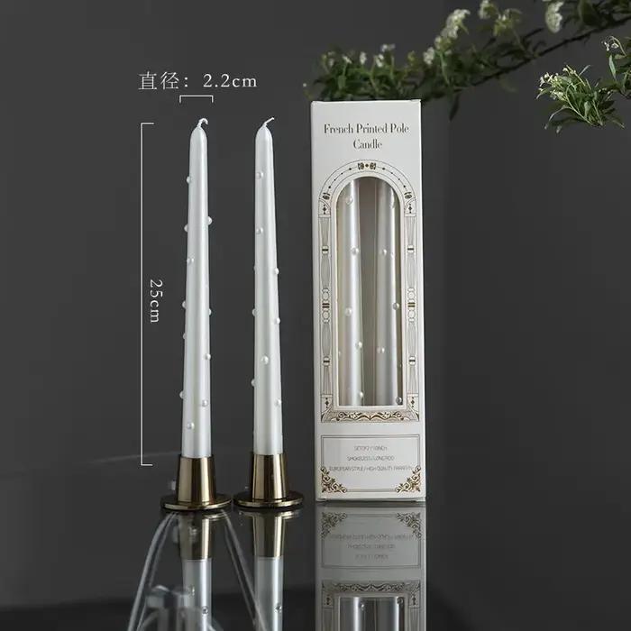 Bougies longues décoratives coniques en perles blanches, cadeaux pour invités de mariage, décoration