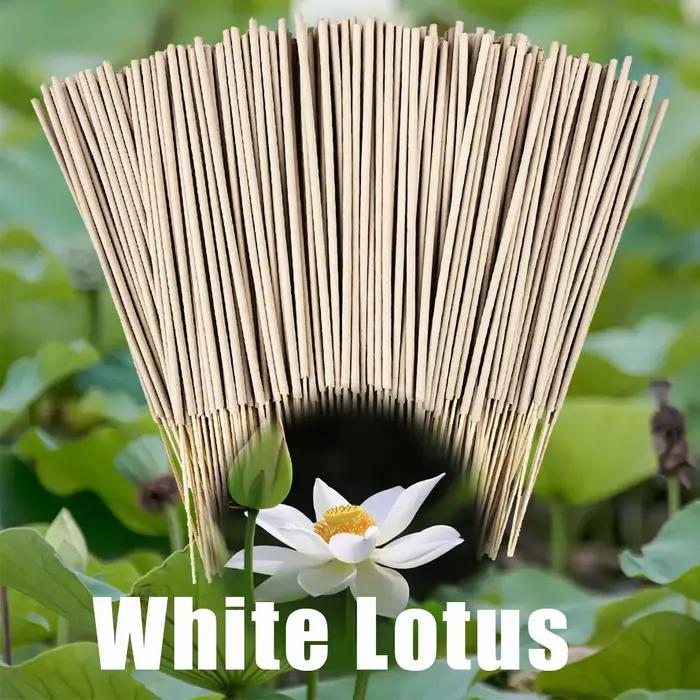 Bâtonnets d'encens Lotus blanc cassé de 8,7 pouces de haute qualité, fabriqués en matériaux naturels, avec un parfum de Lotus. Lotus blanc symbolise le sainte, la divinité et la nettoyage, l'encens es
