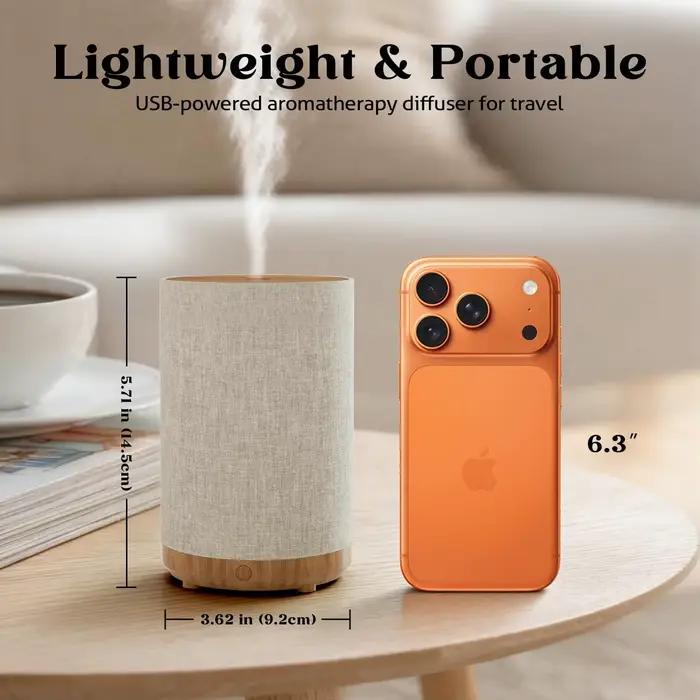 Diffuseur d'huiles essentielles nouvelle génération 2026 pour la maison avec housse en tissu, diffuseur électrique ultrasonique compact avec lumière 8 couleurs