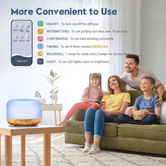 Diffuseur d'arôme 500ML avec humidificateur pour qualité de l'air et bien-être à domicile six huiles essentielles options occasionnels relaxantes