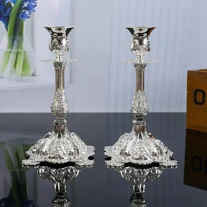 PEANDIM Bougeoirs en métal doré et argenté, chandelier romantique pour mariage, fête, décoration de