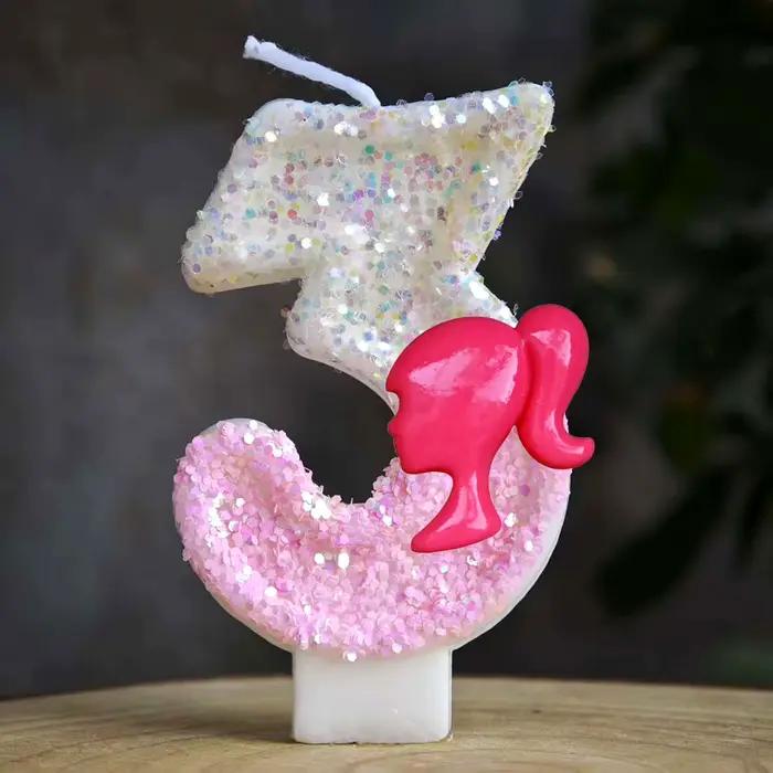 Barbiela – bougie numéro 0-9, paillettes roses et rouges, décorations de gâteau d'anniversaire pour filles, cadeaux de fête prénatale anniversaire