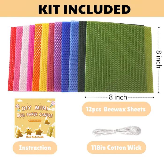Kit de fabrication de bougies en cire d'abeille 12 pièces 8 pouces Feuilles