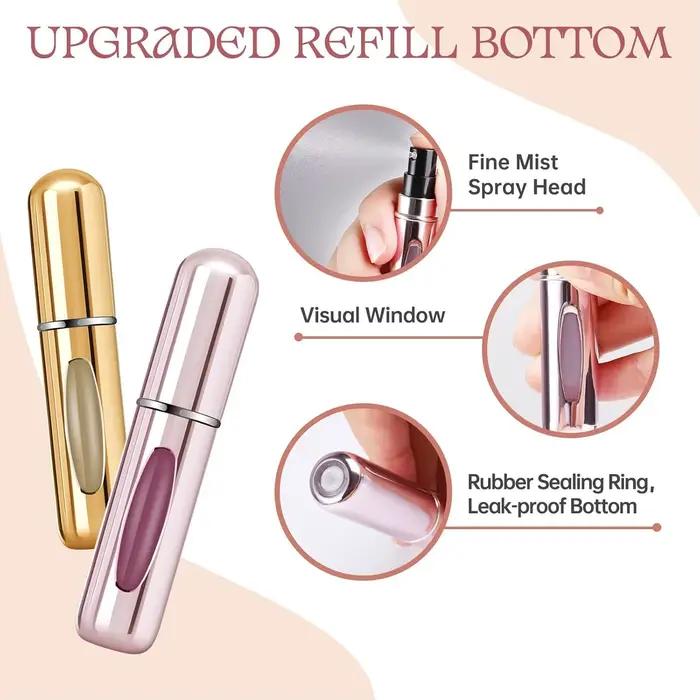 Flacons pulvérisateurs rechargeables 5 ml en métal pour parfum, bouteilles de voyage, conteneurs de parfum rechargeables pour femmes et hommes, idéals pour les voyages, les fêtes et les occasions spéciales