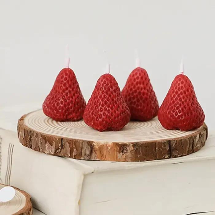 Bougies de fraises décoratives parfum fraise pour réceptions de mariage et fêtes d'anniversaire 5 pièces raisin et rouge pour la maison et le bureau