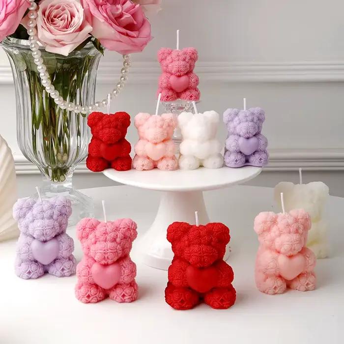 Bougies parfumées Rose Bear – Décorations mignonnes et cadeaux faits à la main pour femmes/amis