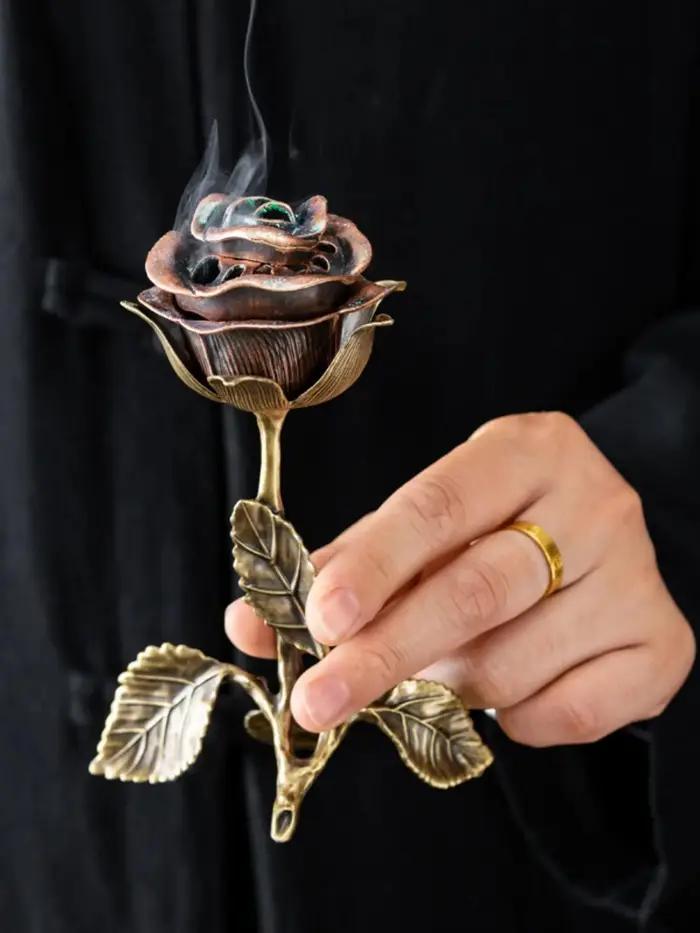 1 brûleur d'encens parfumé à la rose - Article décoratif Feng Shui, adapté à la méditation, au yoga,