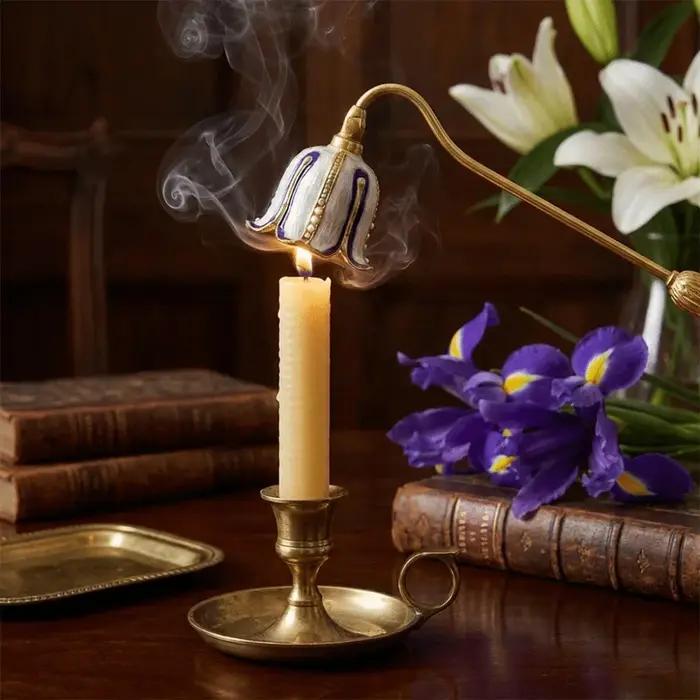 Éteignoir à bougie en forme de citrouille vintage pour aromathérapie avec manche long et finition en alliage de zinc pour occasions spéciales et décoration maison automnale