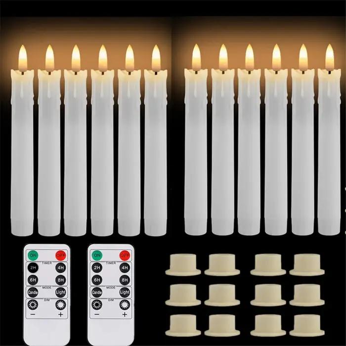 Cône d'ivoire scintillant sans flamme avec télécommande, LED, bougie mèche 3D, fonctionnement à pile