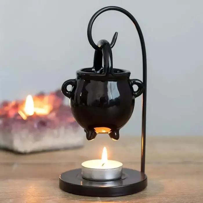 Bougeoir en céramique brûleur d'huile essentielle diffuseur four plus chaud bougie chauffe-plat lampe à Base en bois porcelaine décor de salon