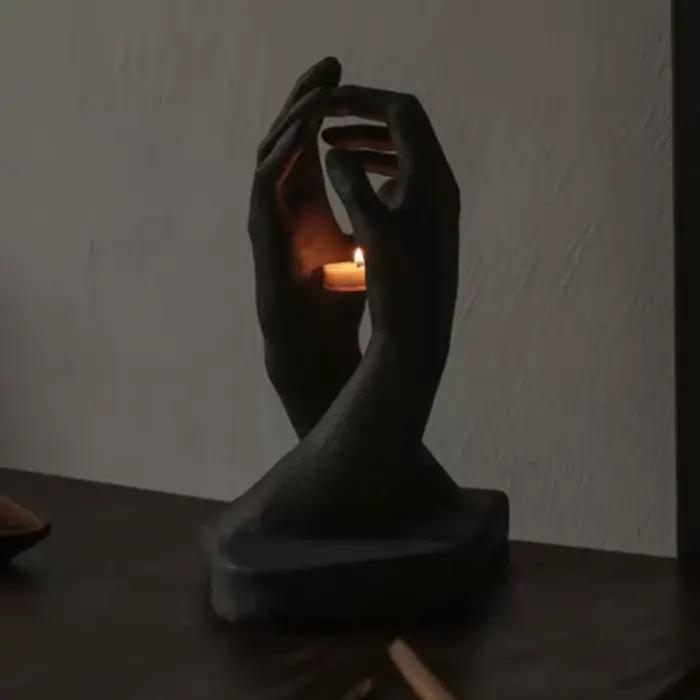 Bougeoir mains sculpture moderne titulaire votive polyrésine pour décoration élégante et sophistiquée intérieur occasions spéciales