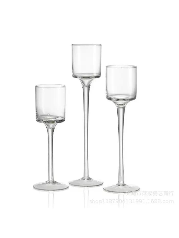 1Set3 moderne lumière luxe grand bougeoir en verre accessoires de mariage chandelier Transparent