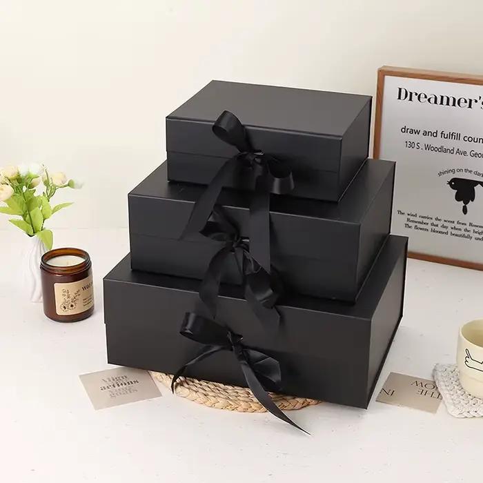Boîtes cadeaux pliables magnétiques à couvercle rabattable, ruban satiné, plusieurs couleurs, pour m