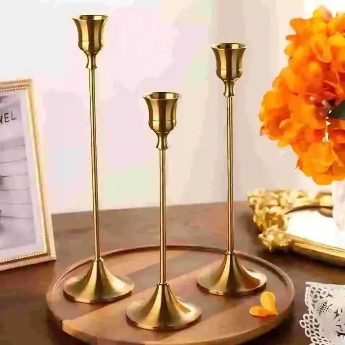 Ensemble de 3 bougeoirs de table vintage élégants en métal et aluminium
