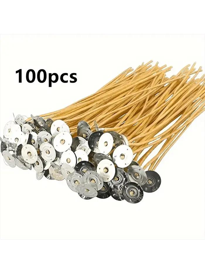 100 mèches de cire d'abeille et de chanvre pré-cirées de 6 pouces, combustion lente, diamètre de 2 m