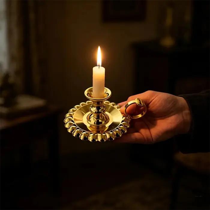Support de bougie orthodoxe plaqué or fait main avec poignée pour la liturgie religieuse autel domestique dévotion personnelle cadeau chrétien occasions spéciales